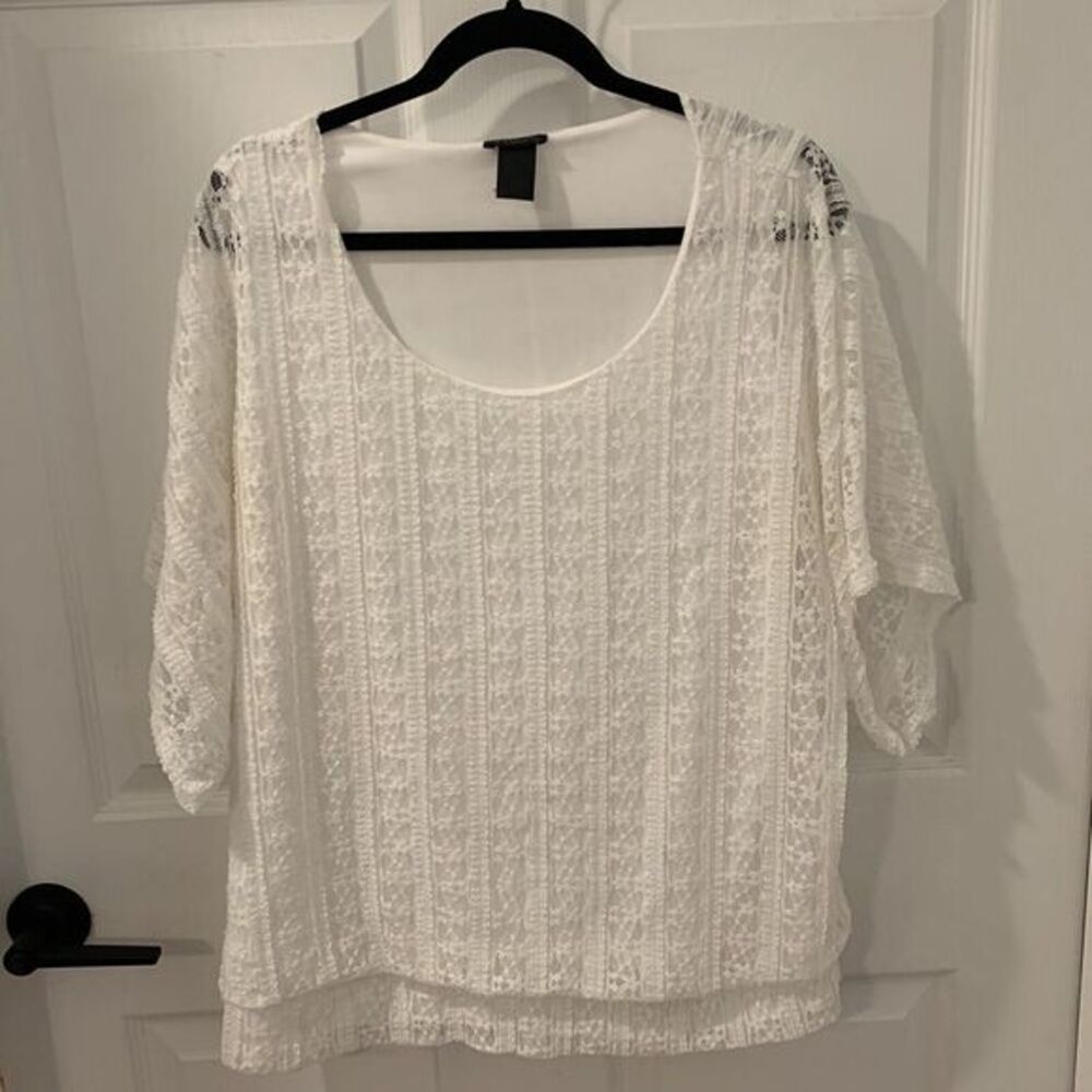 Lace Boho Nue Options Women's Top White Lined Short Sleeve Shirt sz 1X